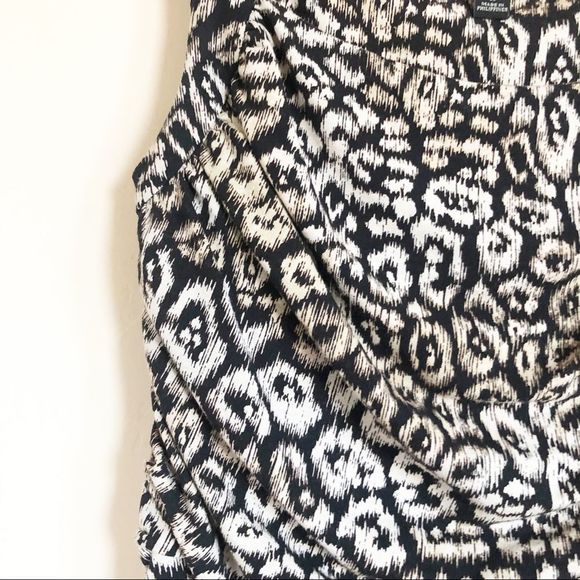 Ann Taylor Black Cream Animal Print Tank Dress Ruched Top Sleeveless Size 2 - Picture 4 of 7